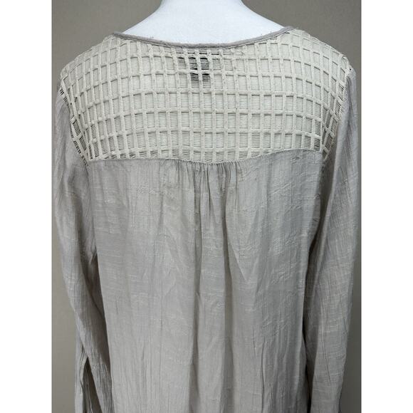 Alex Women’s 1X Tunic Top Sheer Lace Yoke Tan/taupe Boho Beach Lagenlook - Picture 8 of 16